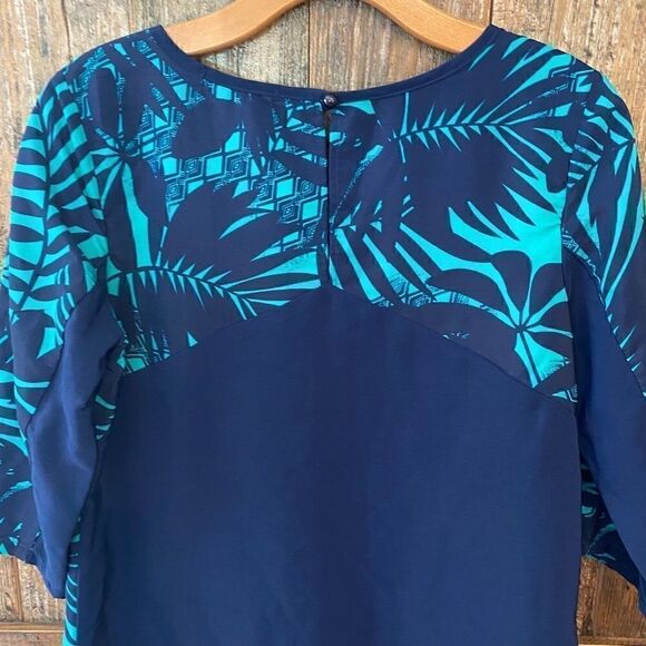 BeBop S Blue Turquoise Tropical Tahitian Palm Leaves Summer Shift Dress - Picture 6 of 11